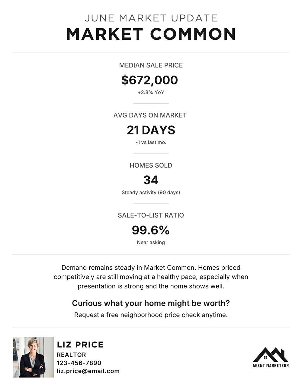 The Data Rescue real estate market update flyer template, designed for agents who need a professional report without using photos.