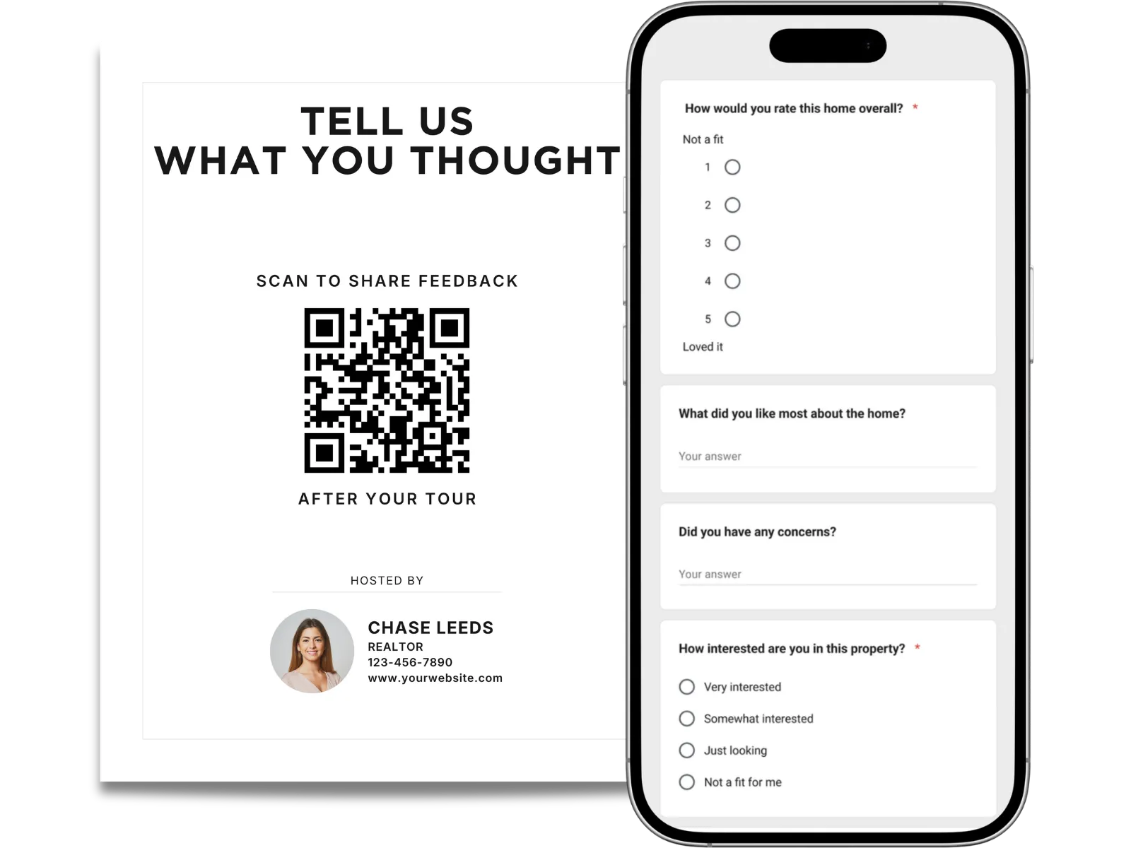 Open house feedback form template — Canva QR feedback sign and Google Form for visitor responses