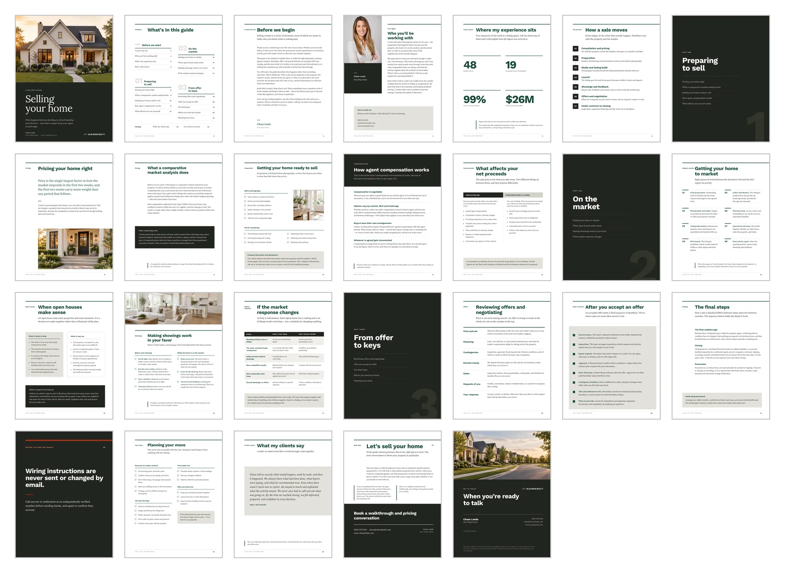 All 26 pages of the Home Seller Guide template shown as a grid of thumbnails, from the cover through to the back cover.