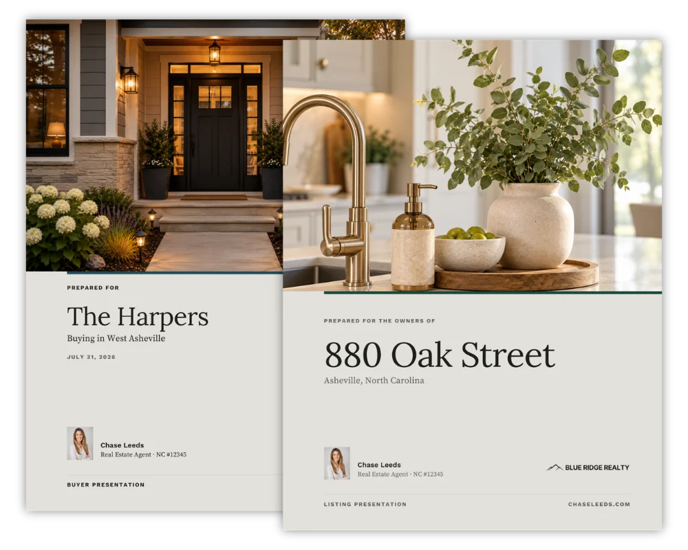 Listing and Buyer Presentation bundle for real estate agents with editable Canva templates for seller and buyer meetings